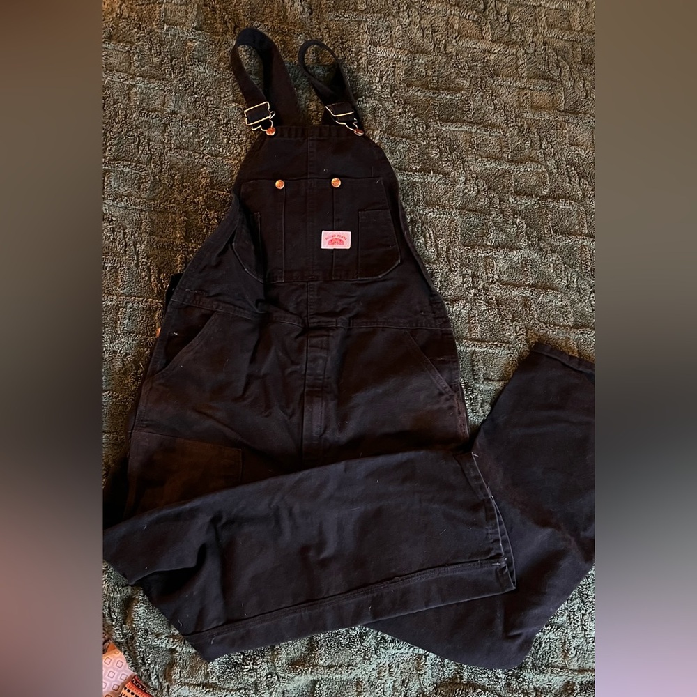 Round House Double Knee Canvas Work Black Overall USA Made Size 34x32